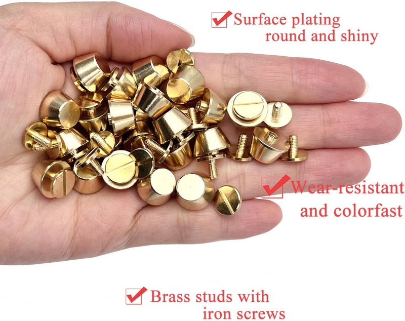 honigo 24 Pack Rivets Stud Handbag Purse Feet 1/2 inch Gold Flat Head Metal Solid Brass Studs Screw Back Feet 12mm Buckle Spikes Leathercraft for Leather Bag Totes DIY Craft - Image 4